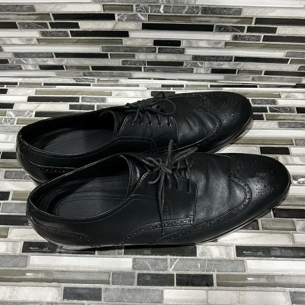 Cole Haan Grand OS C23793 Jefferson Leather Black Wingtip Shoes Mens Size‎ 13 M